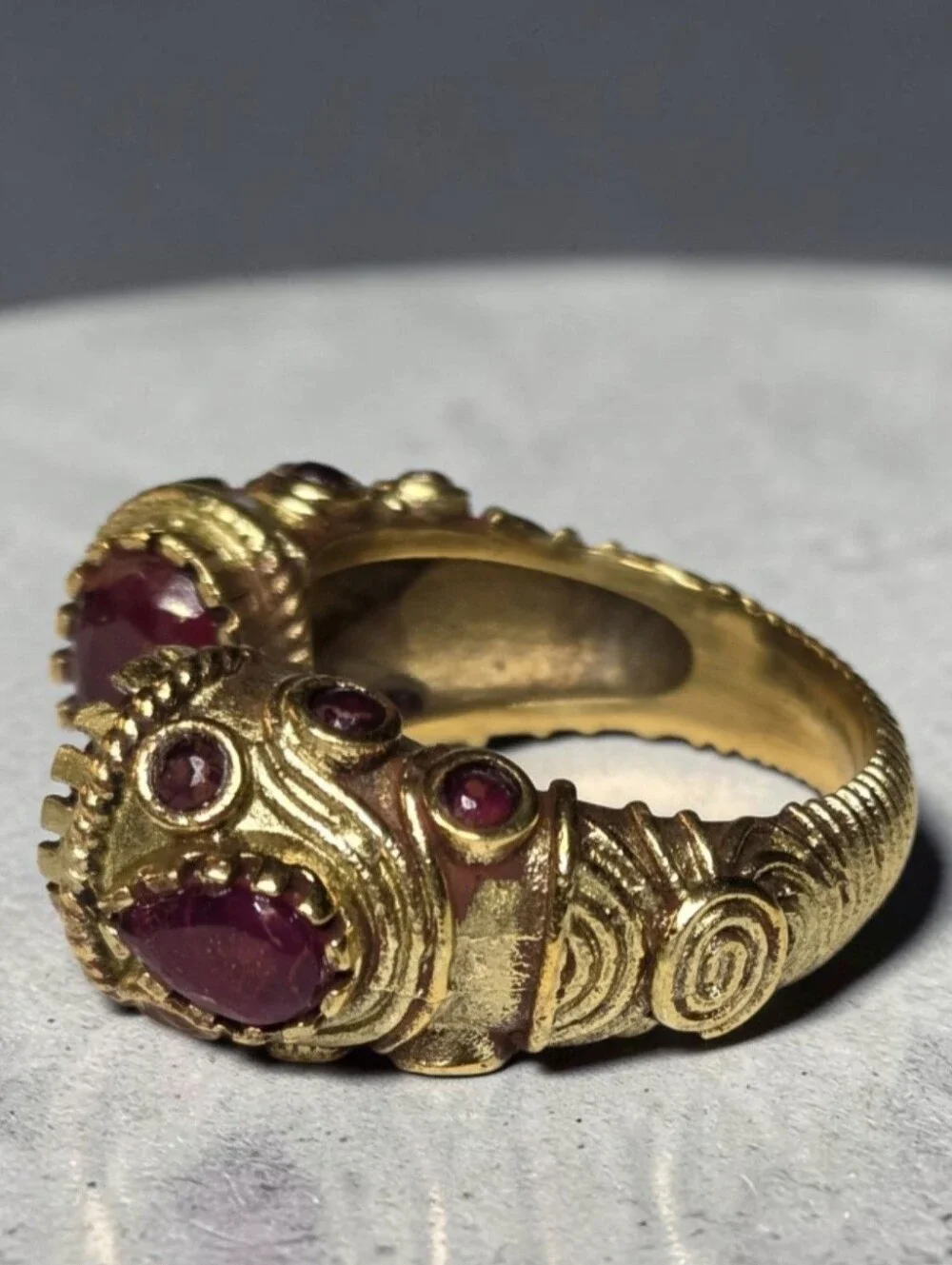 Ottoman Empire Byzantine Gold Plated Ornate Ruby Ring